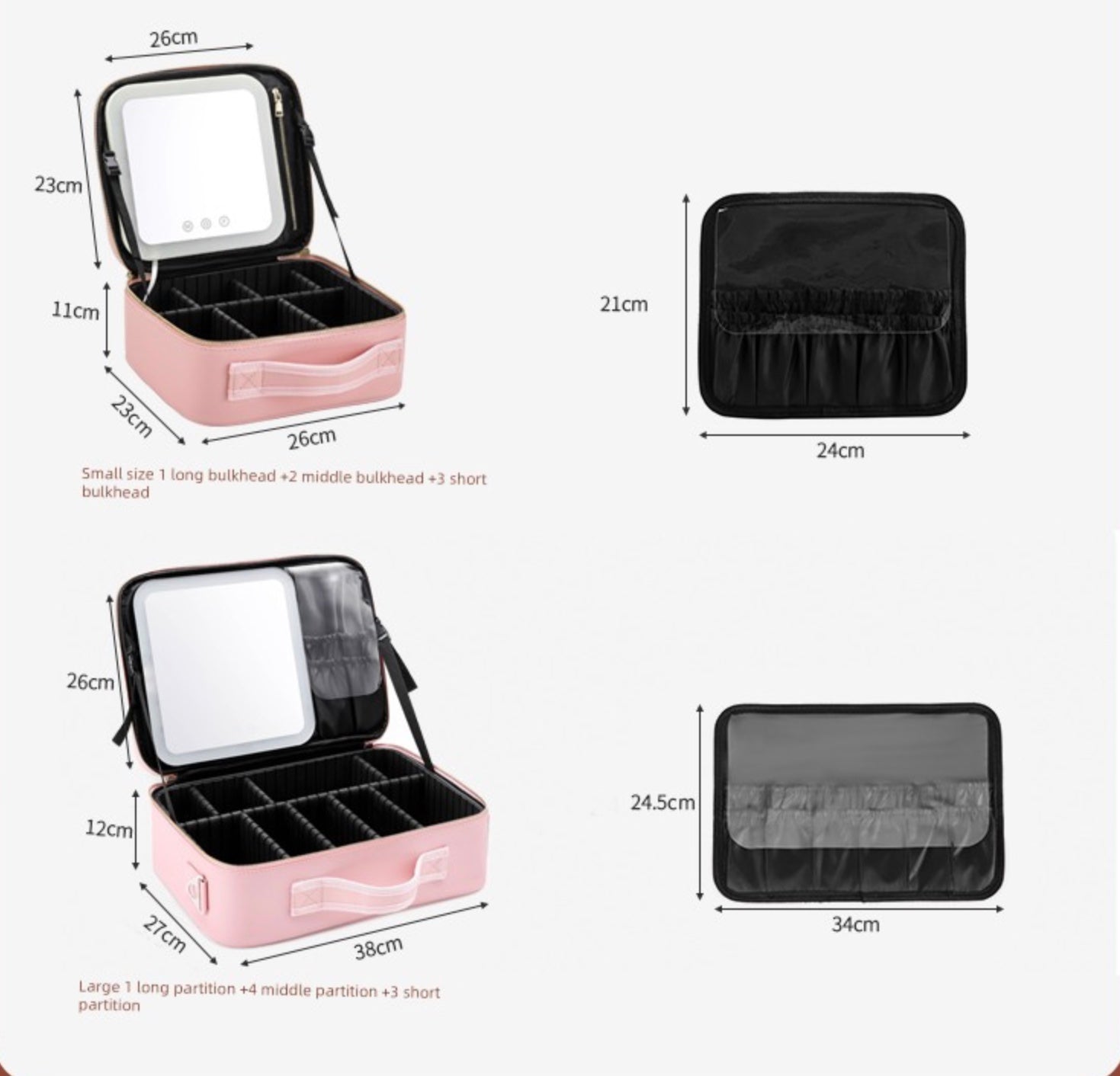 Travel Makeup Bag with LED MIrror